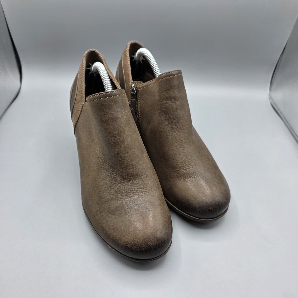 Dansko Marcia Booties Womens 39 Brown Leather Stacked Heel‎ Zipper Comfort